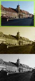 Marktplatz Cheb/Eger in verschiedenen Farbtoenungen